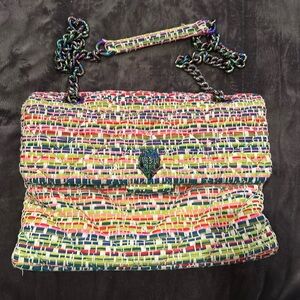 Kurt Geiger London tweed shoulder bag in rainbow colors.